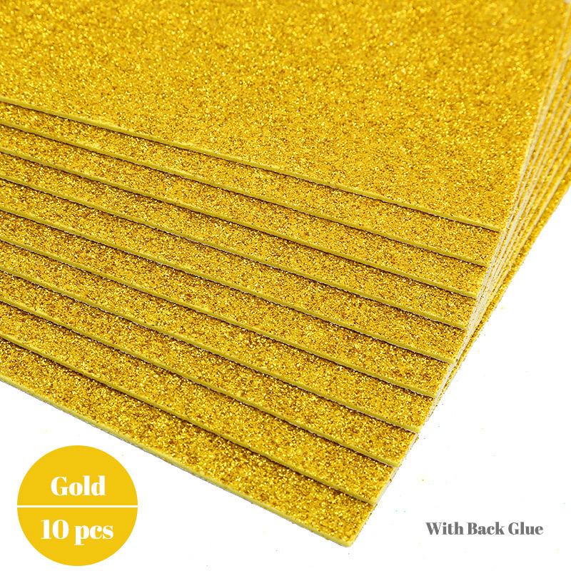 10Pcs Thick A4 Gold Powder Glitter Stickers Eva Foam Paper Shining Papers Kids Handmade Diy Scrapbooking Craft Decor Sticker