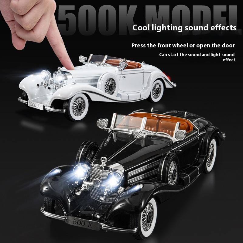 1:18 1936 Mercedes Benz 500K Классический Винтажный Автомобиль Сплав Металл Литье под Давлением Модель Машины Звук и Свет Коллекция Хобби Подарок для Мальчика