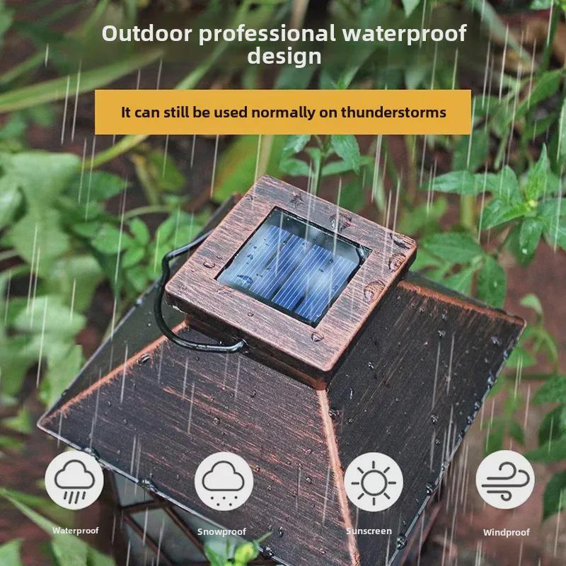 Solar Retro Palace Lantern with Flickering LED Candle for Outdoor Lawn and Garden Decoration