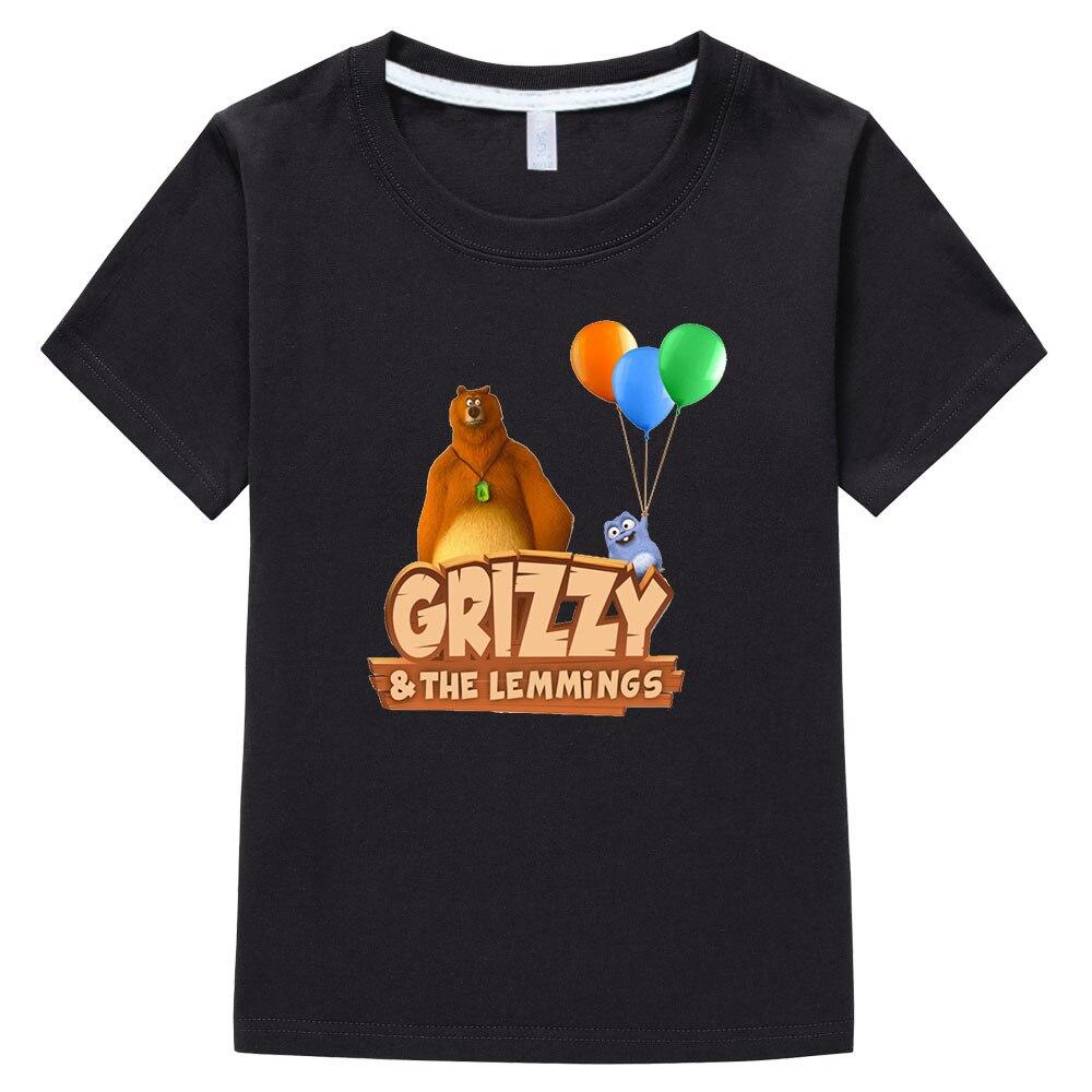 Grizzy and The Lemmings T-Shirts Girl Cartoon Print Funny Kids T Shirt Summer Children Clothes 100%Cotton Baby Boys Graphic Tee