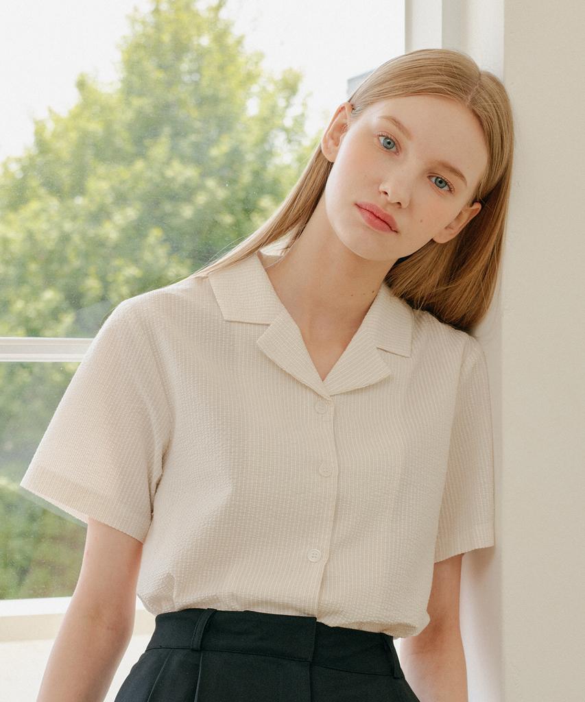 YUPPE Seersucker Collar Shirt_Beige