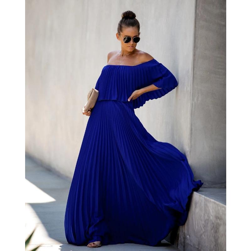 Весна/лето Женское сексуальное платье из прессованного шифона с одним вырезом и открытыми плечами