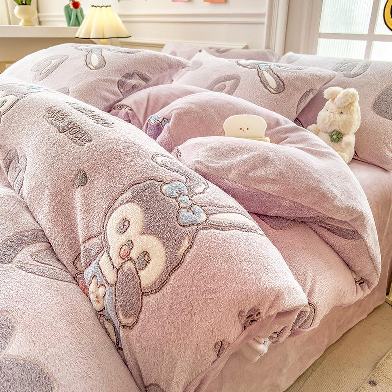 Winter Milk Velvet Flannel Duvet & Bed Sheet Set - Thick, Double-Sided, High Gram Weight, 3-Piece