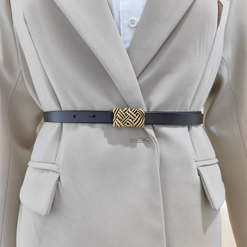 Womens Leather Belt With Classic Silver Buckle For Daily Office Gift Attire