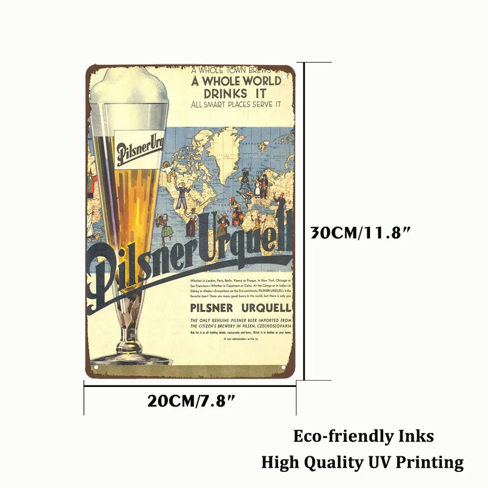 Pilsner Urquell Металлический Настенный Постер Бельгийское Пиво Знак Винтажный Бар Пещера Мужчины Клуб Жестяная Картина Декор Табличка Украшение 20x30см