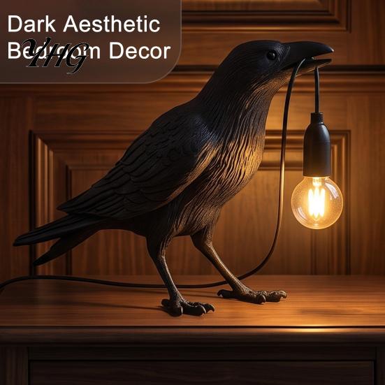 Holiday Gift for Home Enthusiasts Crow Table Lamp, Gothic Raven Night Light, Halloween Black Bird Niche Decor Gifts Dark Academia Lamp Desktop Bedroom