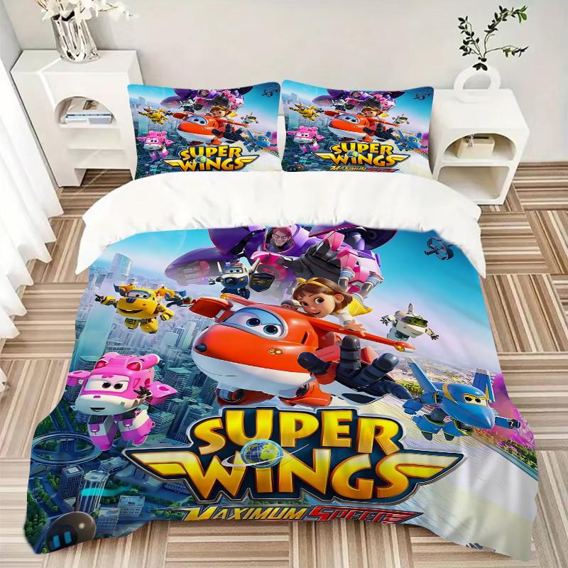 3Pcs Super Wings Adventure Bedding Set Soft Fabric Duvet Cover Pillowcases Home Christmas Xmas Halloween Gift 1 Duvet Cover 2 Pillowcase N1334