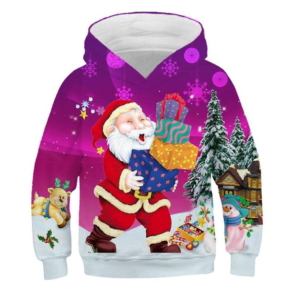 Children's Hoodie Cute Cartoon Christmas Tree Santa Claus Pattern Fun Kids Spring Autumn Hooded Coat Casual Long Sleeve Clothes