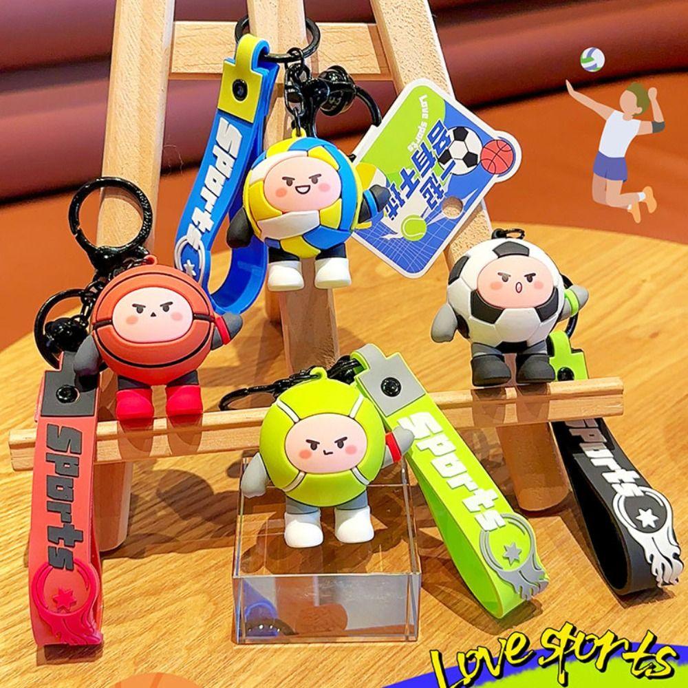 Football Volleyball Tennis Sporting Keyring PVC Volleyball Car Key Pendant  Key Ring Gift