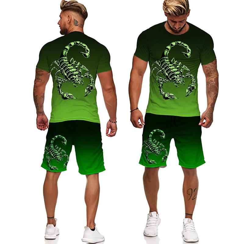 Мужская зеленая футболка со скорпионом, спортивный костюм/брюки с 3D принтом, топ с графическим рисунком яда, уличный топ с графическим принтом, мужской/женский летний мужской костюм в стиле хип-хоп