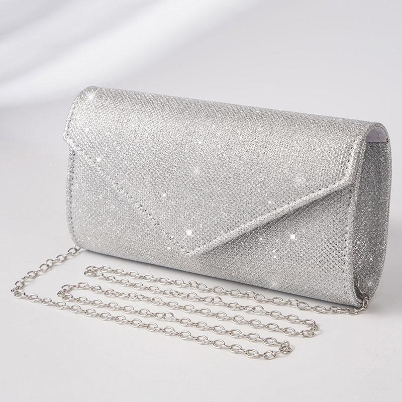 1PC Women Envelope Evening Bag Glitter Ladies Chain Shoulder Bags Shiny Silver Long Purse Female Wedding Party Clutches Mini Handbag