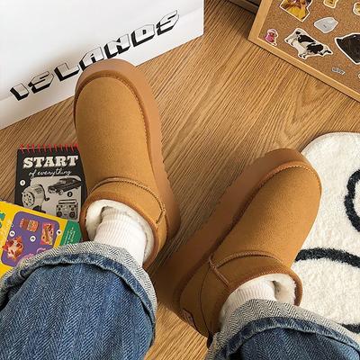 Флисовые сноубутсы женские на толстой подошве зимние новые меховые интегрированные короткие ботинки утолщенные нескользящие хлопковые туфли