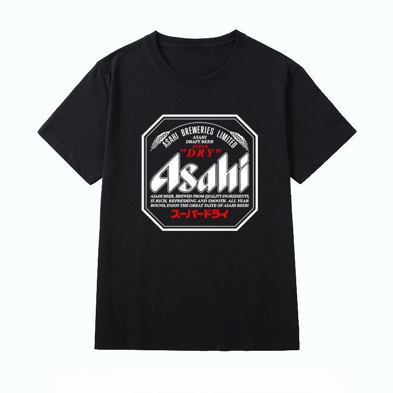 Unisex Vintage Japanese Beer Inspired Print Cotton T-shirt Short Sleeve O-neck Soft Breathable Daily Wear Tee