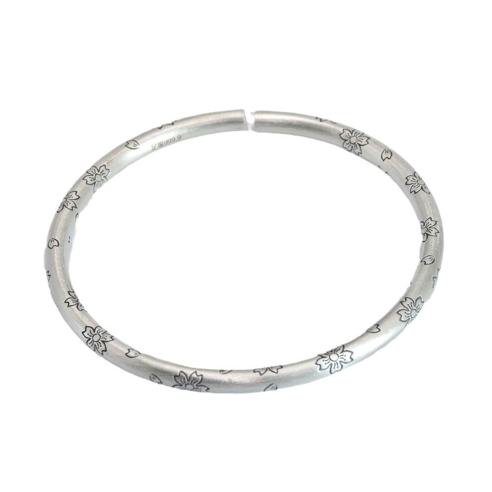 Zuyin 9999 Ретро матовый браслет с цветком вишни открытый браслет из чистого серебра простой художественный однотонный браслет для подарка маме и подруге