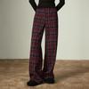 Women's Fleece-Lined Retro Plaid Wide-Leg Casual Pants