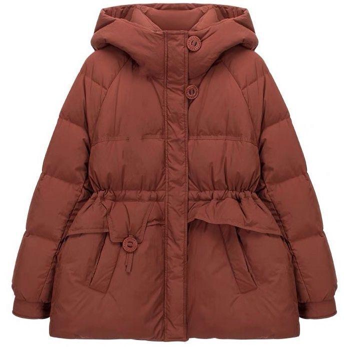 Женский пуховик средней длины в корейском стиле с капюшоном - Приталенный, Теплая зимняя верхняя одежда для поездок на работу