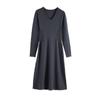 Knitted Dress Women Autumn Temperament V Neck Dress Spring and Autumn Solid Long Sleeve Sweater Long Dress Pullover Female