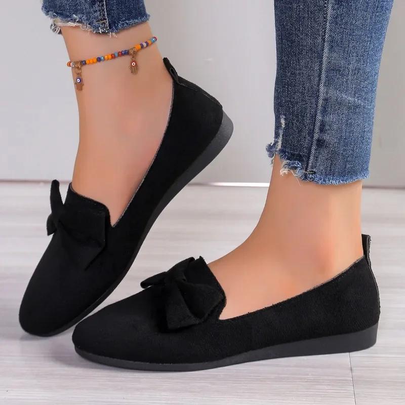 Мода 2024 года, горячая распродажа женской обуви One Kick, женские туфли на плоской подошве, осенние туфли на плоской подошве с круглым носком и бантом, сплошная подошва Solft, повседневные удобные туфли на плоской подошве