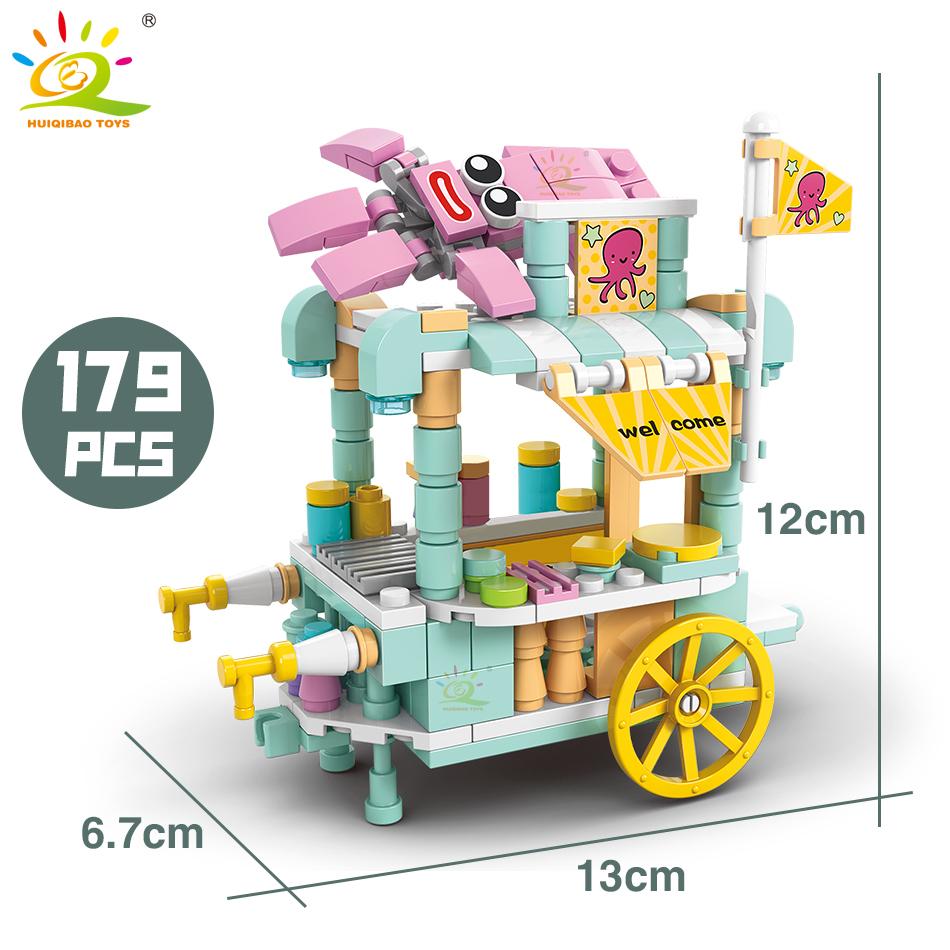 Креативная модель дома уличной еды, строительный блок MOC, розничный магазин с фигуркой, наборы кубиков для автомобилей с мороженым, игрушки для мальчиков для детей