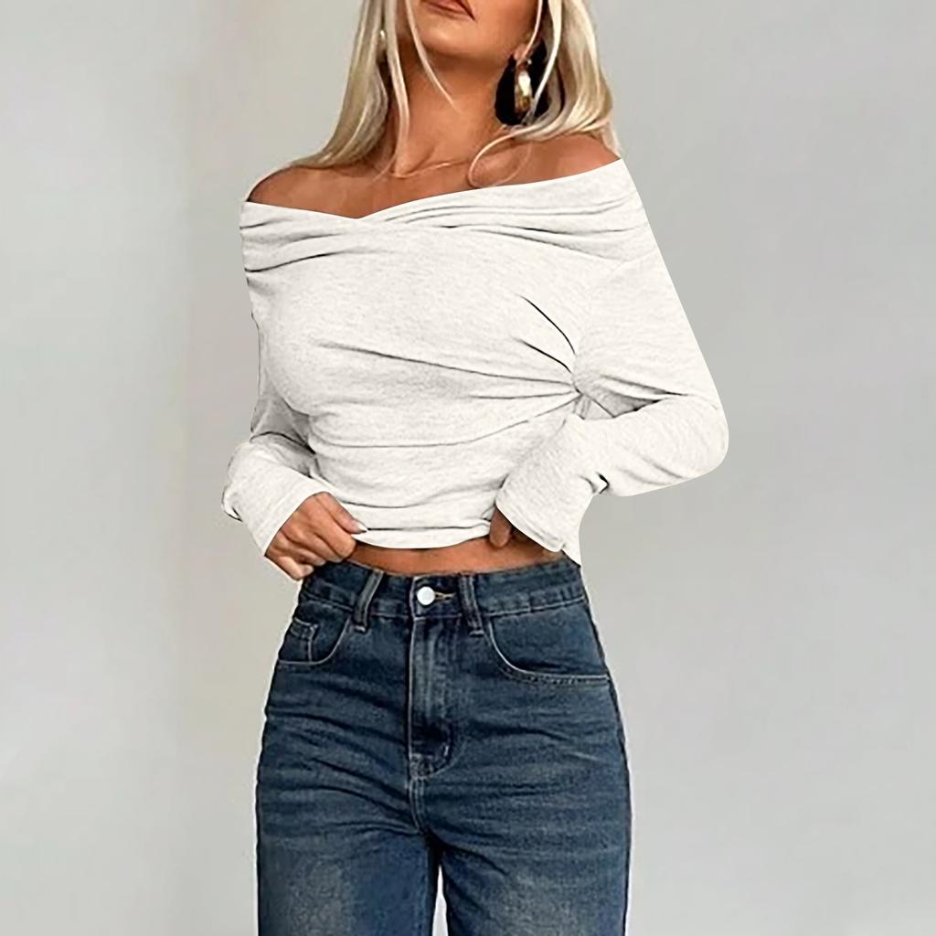 Женские рубашки с длинным рукавом, модные модели с открытыми плечами, укороченные топы, многослойные, облегающие топы