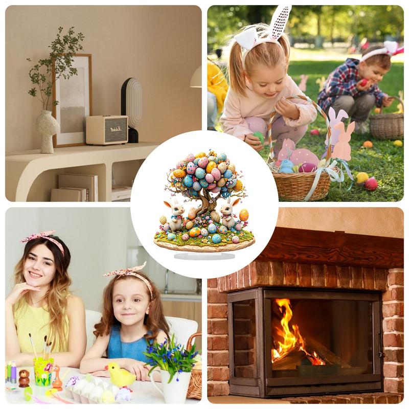 Easter 2D Flat Decoration Acrylic Statue Egg Bunny Easter Decor for Desk Spring Easter Stand Figure Indoor Home Decoration