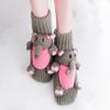 1 Pair Winter Socks 3D Cartoon Animal Socks Knitted Anti-slip Mid-tube Thickened Elastic Keep Warm Floor Socks with Silicone Dot Soles