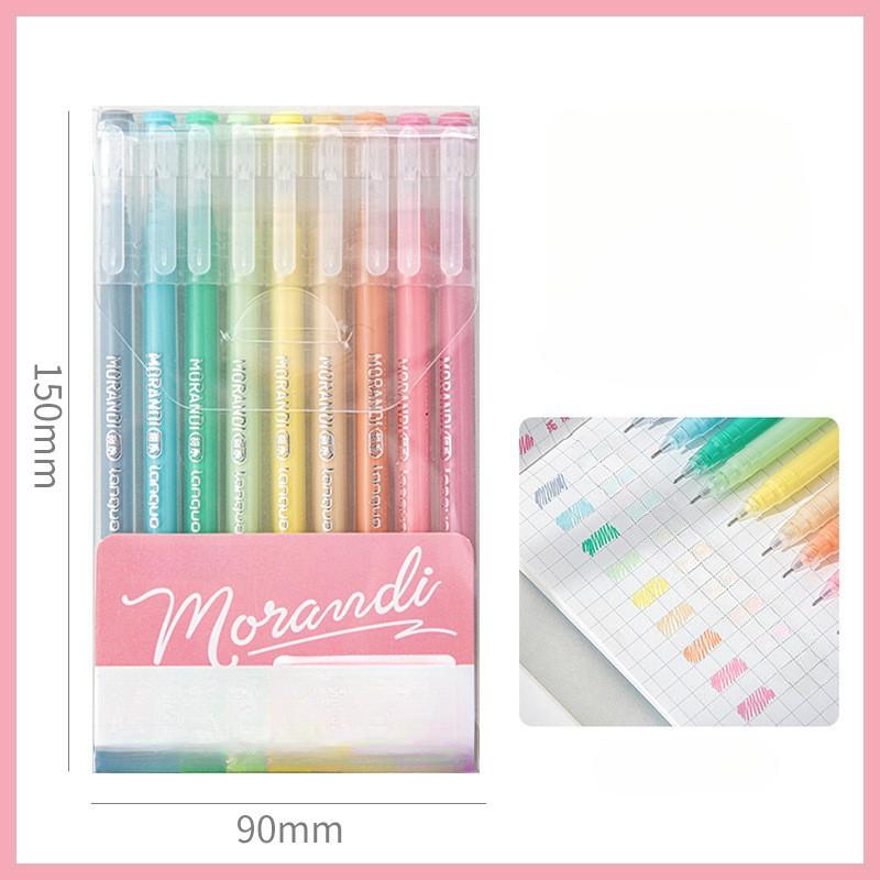 9Pcs/set Morandi Color Gel Pen 0.5mm Colorful Ink Writing Pens for Girl Journal Plan Book Scrapbook Outline Drawing Highlighters