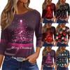 Женская футболка с рождественским принтом, рукав 3/4, повседневная, модная, на выходные, базовая, с круглым вырезом, стандартный топ