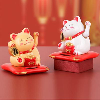 Солнечная батарея Maneki Neko Lucky Cat Приветствующий китайский Lucky Cat Машет рукой, приносящий удачу Статуэтки для домашнего декора