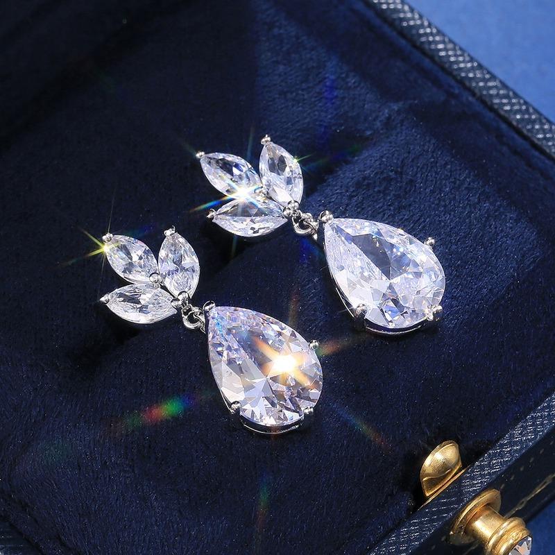 Модные серьги-подвески для женщин серебряного цвета/цвета розового золота с блестящими кубическими цирконами, великолепные свадебные украшения