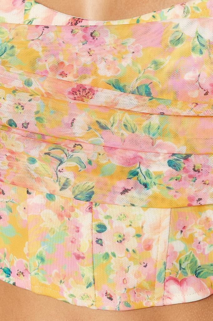 Women's Fashion New Bustier Blue-Multicolor Floral Printed Tulle Bustier