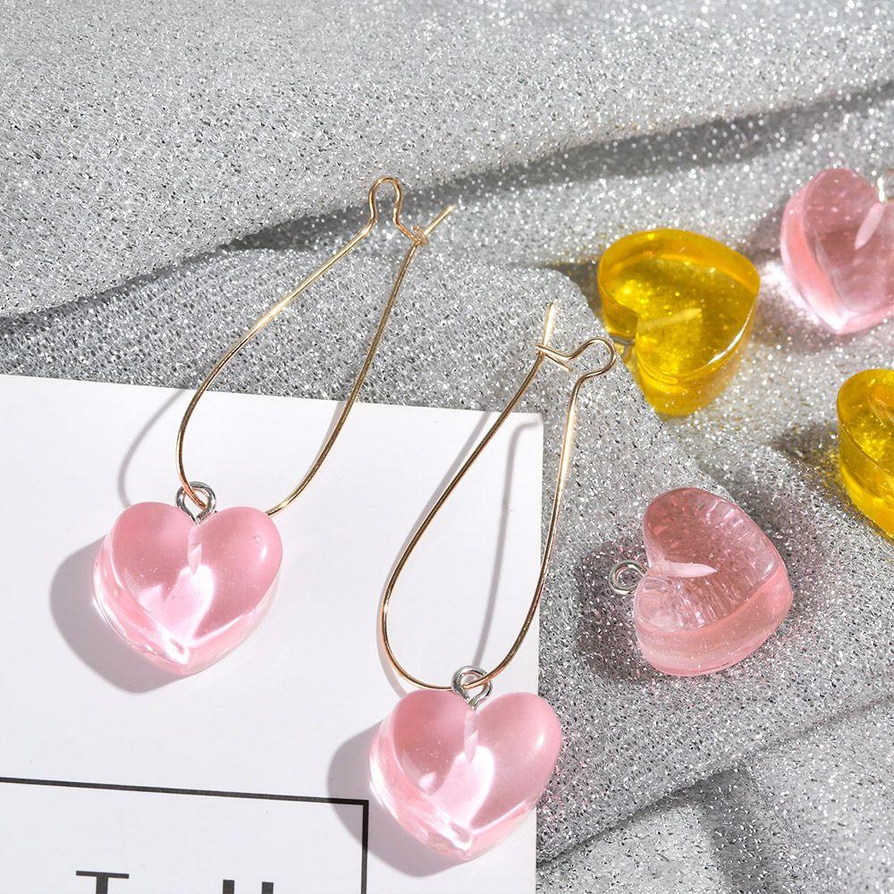 Fashion Jewelry Making Earrings Resin Heart  Charms Keychain Pendant Candy Color Necklace Crafting
