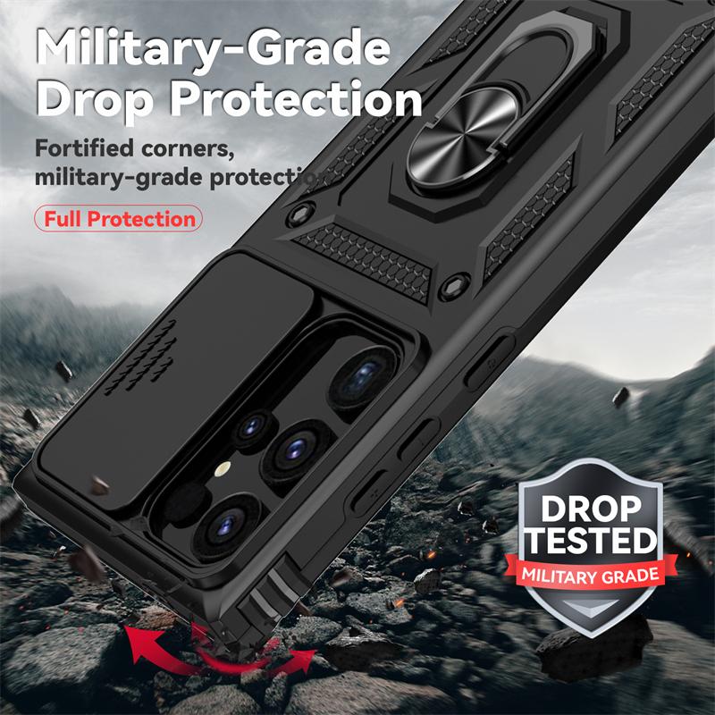 Для Samsung Galaxy S24 Ultra Case Slide Lens Armor Phone Case для Samsung S24 + Plus S 24 Ultra Magnetic Ring Holder Back Cover