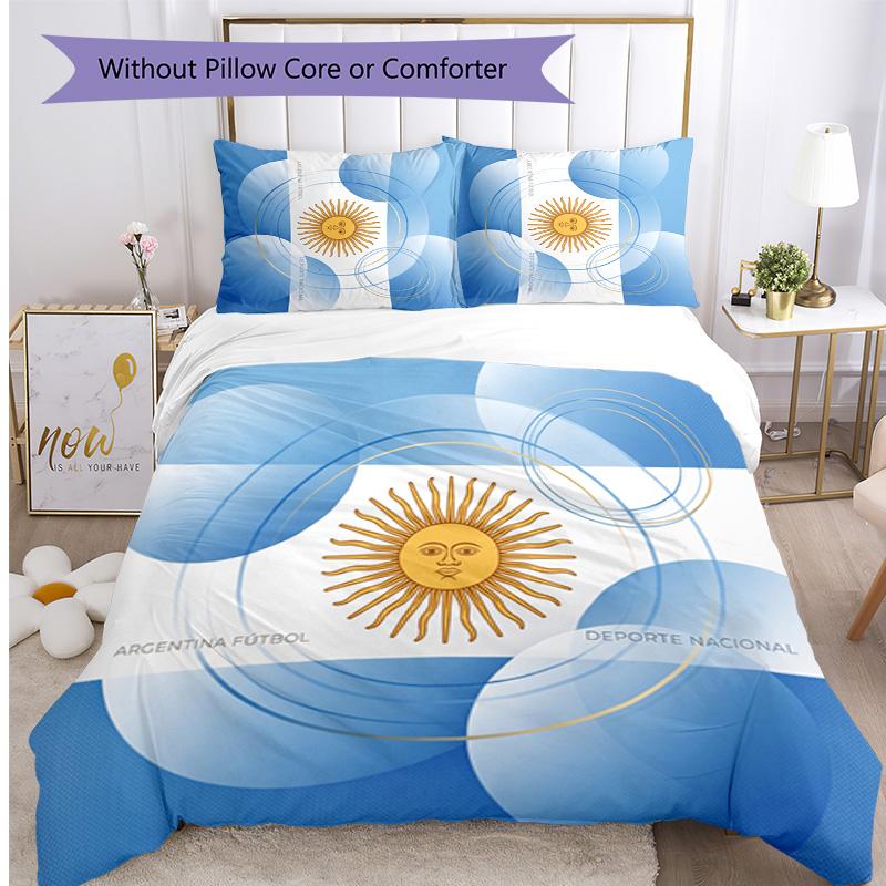 Argentina Football Printed Bedding 3 Piece Set Cozy Breathable Bed Cover Set as Housewarming Holiday Gift