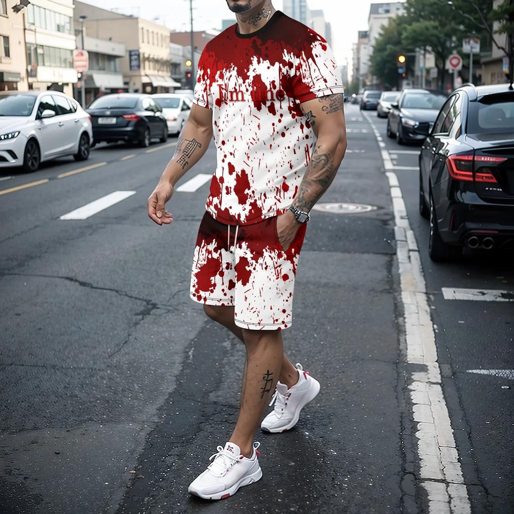 Новый комплект из футболки и шорт с короткими рукавами и 3D принтом, повседневная и молодежная качественная летняя уличная одежда для отдыха.