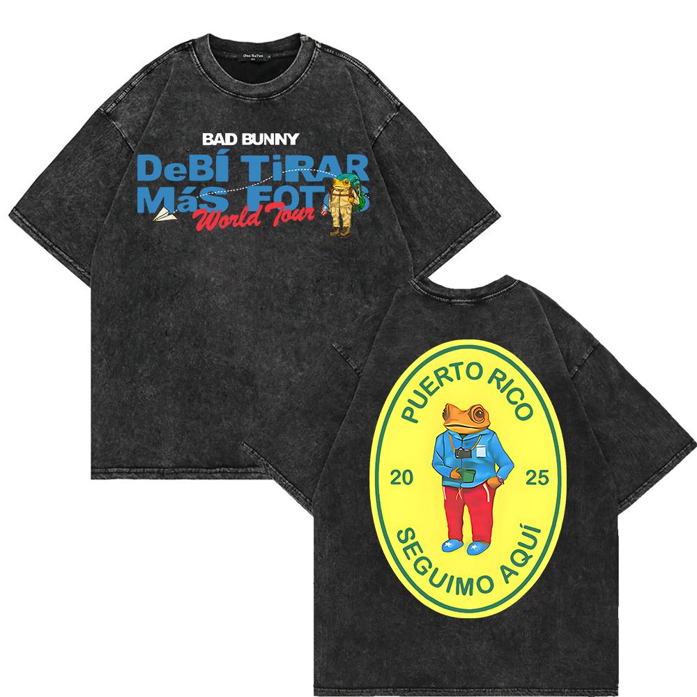 Cotton Vintage Washed Bad Bunny Deb Tirar Ms Fotos World Tour T Shirt Women DTMF Funny Frog Oversize Tees Tops