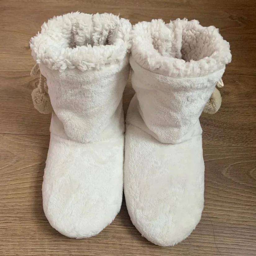 Men's and Women's Home Slipper Boots Autumn Winter Warm Fuzzy Indoor Fur Ball Plush Non Slip Grip Fluffy Female Floor Shoes Flat Ladies