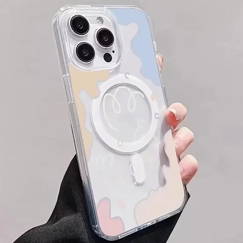 Color Block Cloud Magnetic Wireless Charge Phone Case for Samsung S25 S24 Ultra S23 S22 Plus S21 S24 FE 5G Clear Cover for Girls