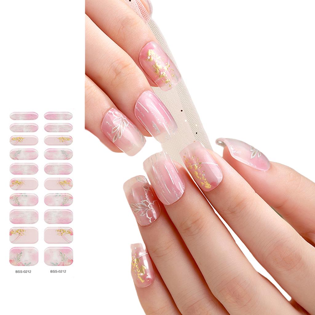 2 шт. полуотвержденных гелевых полосок для ногтей для женщин, гелевые наклейки для ногтей, долговечные гелевые обертывания для ногтей с мягким глянцевым гелевым покрытием