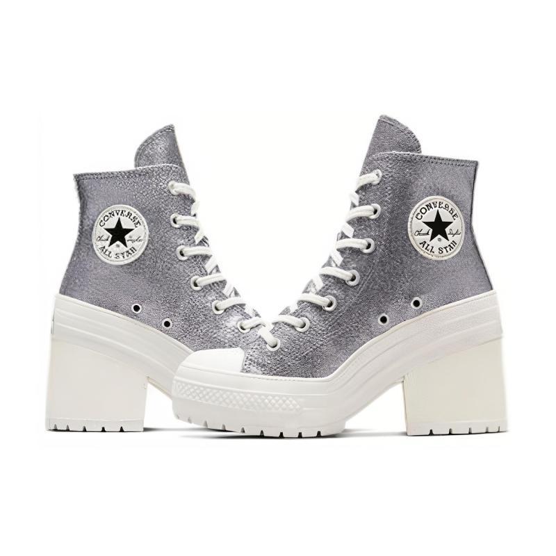Converse Chuck 70 De Luxe Блестки Высокий каблук Износостойкие Дышащие Полувысокие Эспадрильи Женские Серые