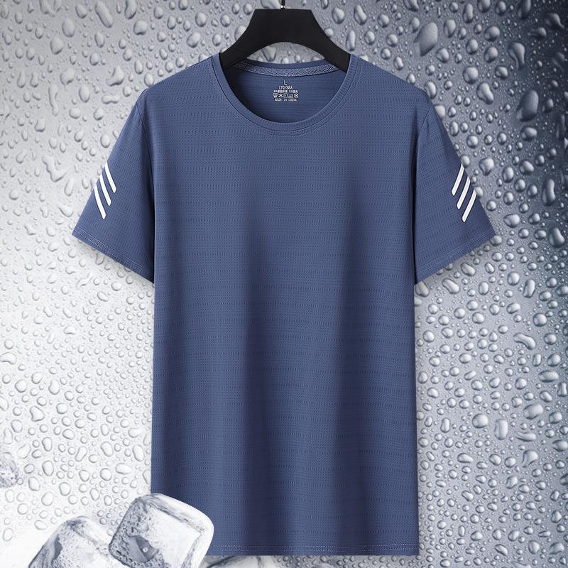 Летняя футболка из ледяного шелка с коротким рукавом, мужская эластичная быстросохнущая футболка с короткими рукавами, мужская верхняя одежда, мужская одежда