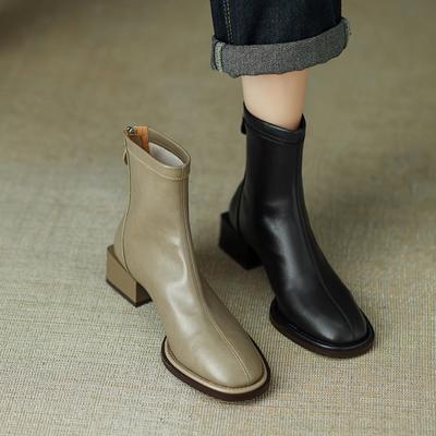 Модные ботильоны Comemore для женщин Новая мода Квадратный носок Однотонные Универсальные женские туфли Высокий каблук Женская верхняя одежда Короткие боты
