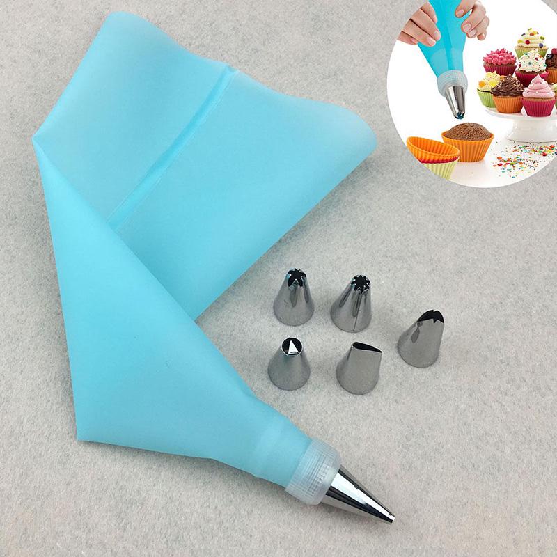 8 Pcc/Set Silicone Kitchen Accessories Icing Piping Cream Pastry Bag + 6 Stainless Steel Nozzle Set