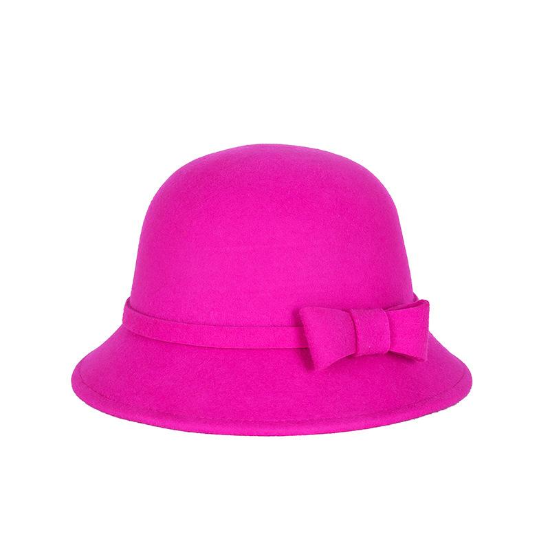 Hat Ladies felt hat autumn and winter new pure wool bow woolen basin hat strength one piece