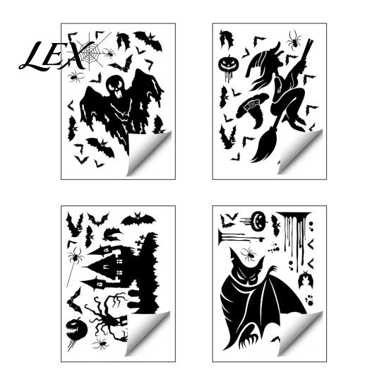 Spooky Party Decorations Halloween Static Sticker, with Witch/Ghost/Castle/Bat Horror Silhouette Patterns, Durable PVC Theme Home Decor Wall