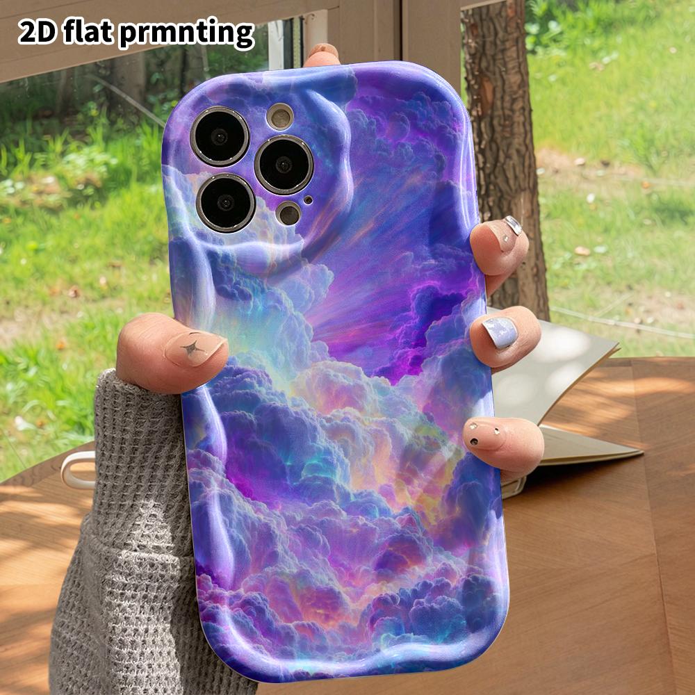 Phone case: 2D flat design suitable for iPhone 18 17 16 15 14 13 Pro protective case, colorful cloud sea, perfect Christmas and Halloween holiday gift