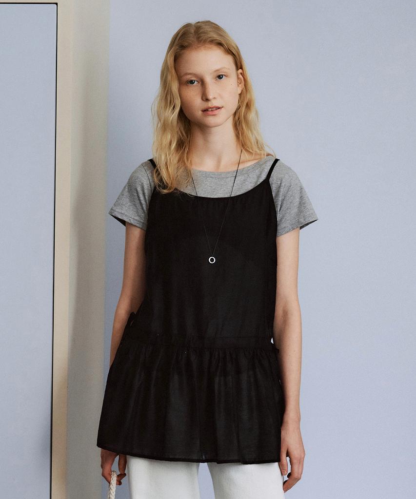 LOEIL Side Tie Peplum Sleeveless Blouse_Black