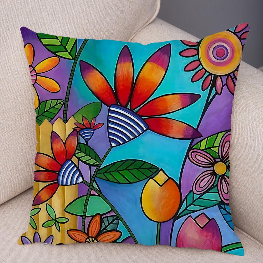 Детская живопись маслом Искусство Наволочка для подушки Обе стороны Плюшевая наволочка Декор Мультяшное растение Наволочка для дивана Дома Машины