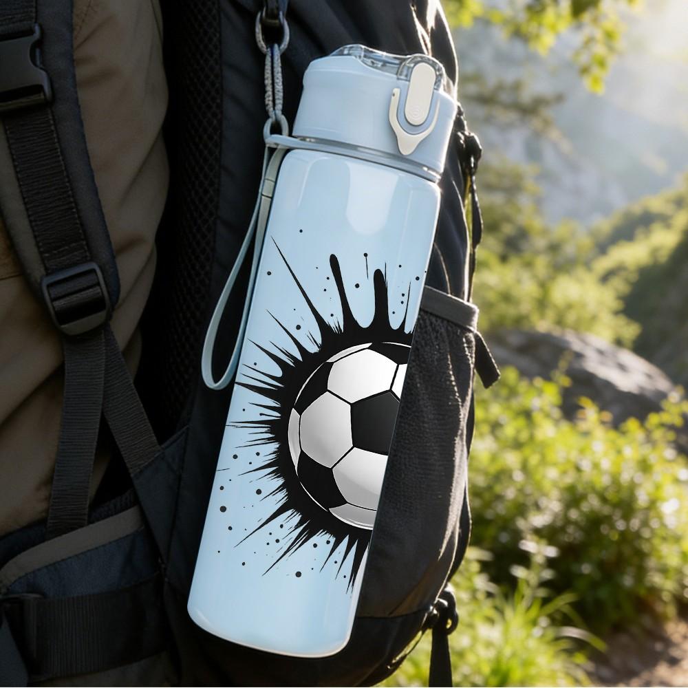 1PC Explosion Effect Soccer Ball Art 750ml Color Plastic Sports Water Bottle Leakproof Flip Straw Lid Suitable for Sports Office Home Use