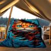 1pc Vibrant Cat Portrait Print Outdoor Blanket, Lightweight Polyester,